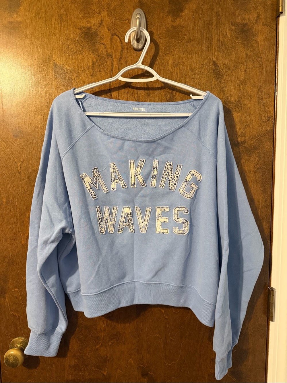 Size Large Hollister Light Blue Fleece Off the Shoulder Sweatshirt